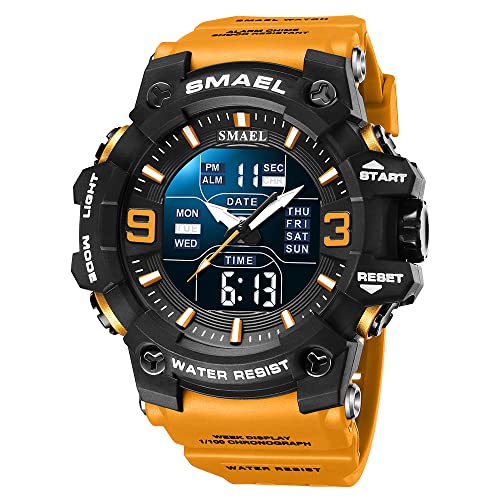 Reloj deportivo militar S-Shock de cara grande para hombre, resistente al agua, retroiluminación, alarma, cronómetro, reloj de pulsera resistente para entrenamiento, senderismo y aventura, Naranja-2, Reloj deportivo militar S-Shock de cara grande para hombre, resistente al agua, retroiluminación, alarma, cronómetro, reloj de pulsera resistente para entrenamiento, senderismo y aventura, Naranja-2,