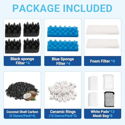 Image of 38 Pack Filter Media Kit Compatible with Fluval 306 307 Canister Filters | Aquarium 306 /307 Maintenance Bundle including Bio Foam, Activated Carbon & Ceramic Ring, Easy Installation