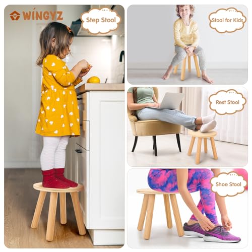 Image of WINGYZ Wooden Step Stool for Toddler, 10 Inch Foot Stool Solid Kids Chair | Matched Sensory Table, 300lb Capacity, Non-Slip Multi-Purpose Kids Step Stool for Bathroom Independence, Bedroom, Kitchen