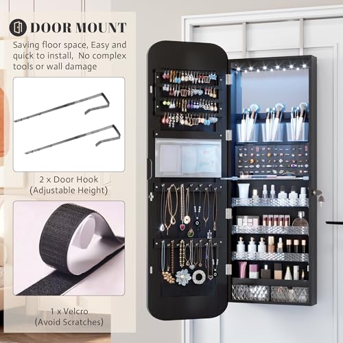 Image of Vlsrka 47.2 inch Wall /Door Mounted Jewelry Cabinet Organizer Armoire W /Mirror