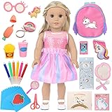 36 Pcs American 18 inch Doll School Set - Doll Clothes and Accessories with Backpack Glasses Color...