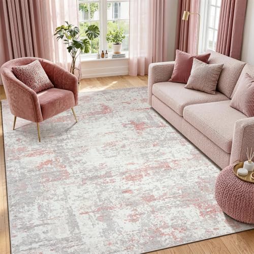 Tapete decorativo moderno 5x7 gris y rosa miniatura 1