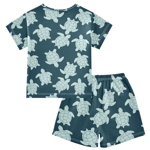 ALAZA Turtle Blue Cartoon Cute Pajamas Short Sleeve 2 Piece Sleepwear Top and Bottom Pajama Set Unisex2