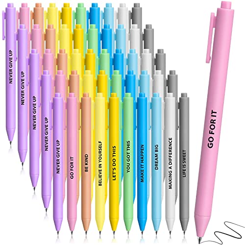 Epakh 50 Pcs Funny Pens Bulk, Funny Office Supplies Ballpoint Pens with Sayings Inspirational Motivational Quotes Novelty Gift for Office, School, Black Ink(Inspirational,Macaron Color)