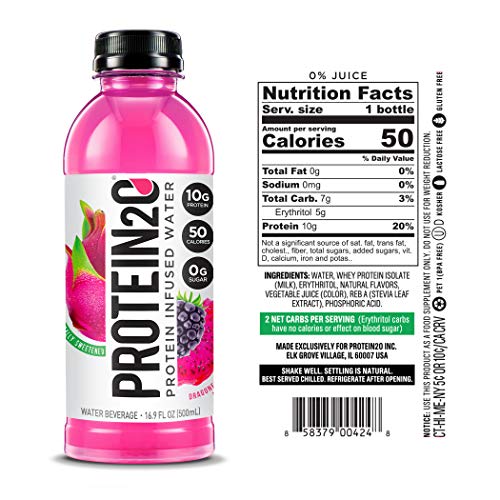 Protein2o Low Calorie Protein Infused Water, 10g Whey Protein Isolate, Acai Blueberry Pomegranate (16.9 Oz, Pack Of 12)