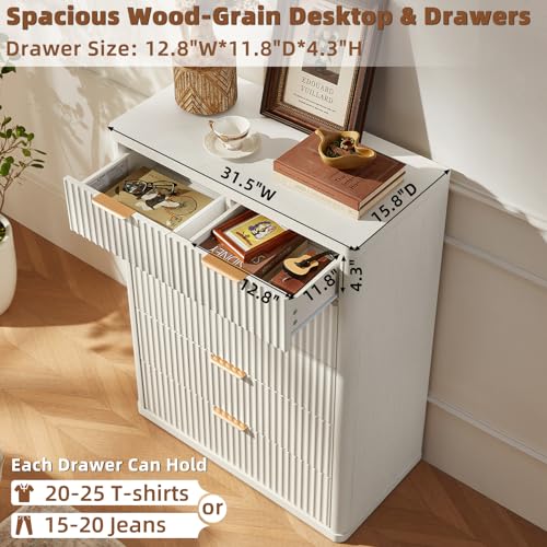Image of LEYAOYAO Fluted 6 Drawers Dresser for Bedroom Set of 2, 42 inch Tall Modern Chest of Drawers with Metal Handle, Curved Profile Design,White Wood Drawer Organizer for Bedroom, Living Room, Hallway