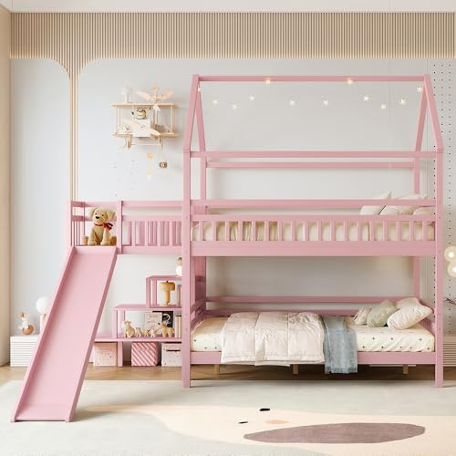 RuiSiSi House Bunk Bed with Slide and Storage