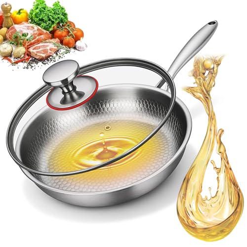 Titan Pfanne Unbeschichtet, Titanpfanne 28cm,Verdickt Ultra-Haltbar Premium Titanium Frying Hammered Pan Pro,Antihaft-Pfanne Kratzfest Wärmeverteilung,Robuste,Mühelos,Mikroporöser Ölverschluss (28cm)