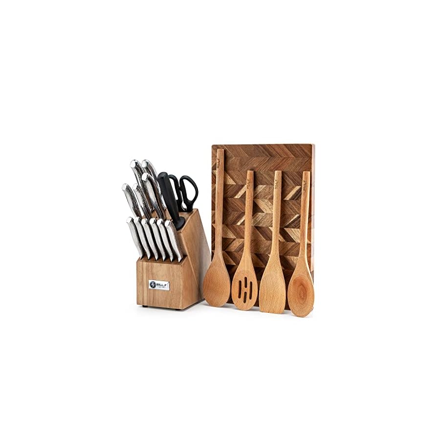 Knife-Block-with-Kitchen-Knives-Set-Cooking-Spoon-Utensils-Set-Chopping-Board-19pcs-Ultra-Sharp-Stainless-Steel-Knife-for-Kitchen-Chef-Knife-Set-and-Steak-Knives-Set-of-6-Wood-Block Knife Block with Kitchen Knives Set Cooking Spoon Utensils