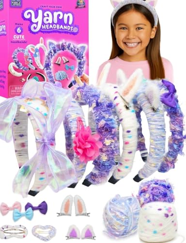 PURPLE LADYBUG DIY Yarn Headband Making Kit for Girls - Arts and Crafts for Kids Ages 6+ - Hair Accessories Craft Set - Birthday Present Gift for 5 6 7 8 9 10 Year Old Girls - Creative Fun Activity
