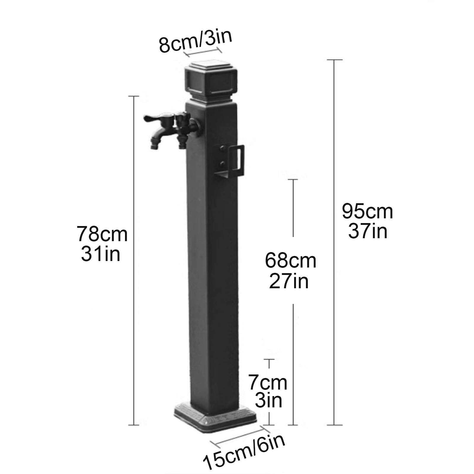 Colonne D'eau de Jardin Extérieure en Acier Inoxydable 304, Robinets Autoportant Antigel avec Double Sortie, Colonne À Eau avec Robinet, Support de Tuyau et Sac Antigel pour Jardin(95cm/37in)