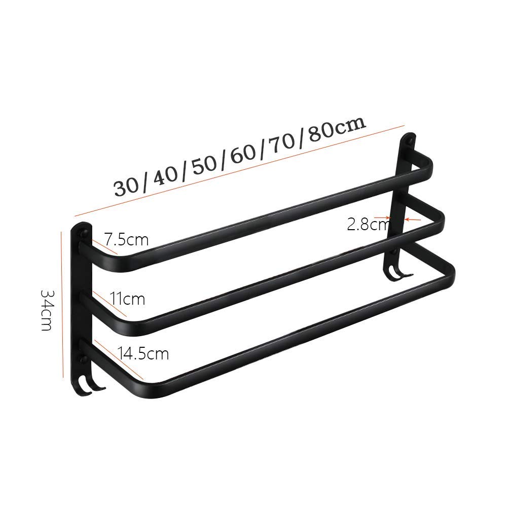 Handtuchhalter 3-stufiger Badetuchhalter mit Haken Aluminium-Handtuchhalter an der Wand Schwarz 40 cm stanzfreier Handtuchhalter für die Küche Bad Toilette Hotelbüro