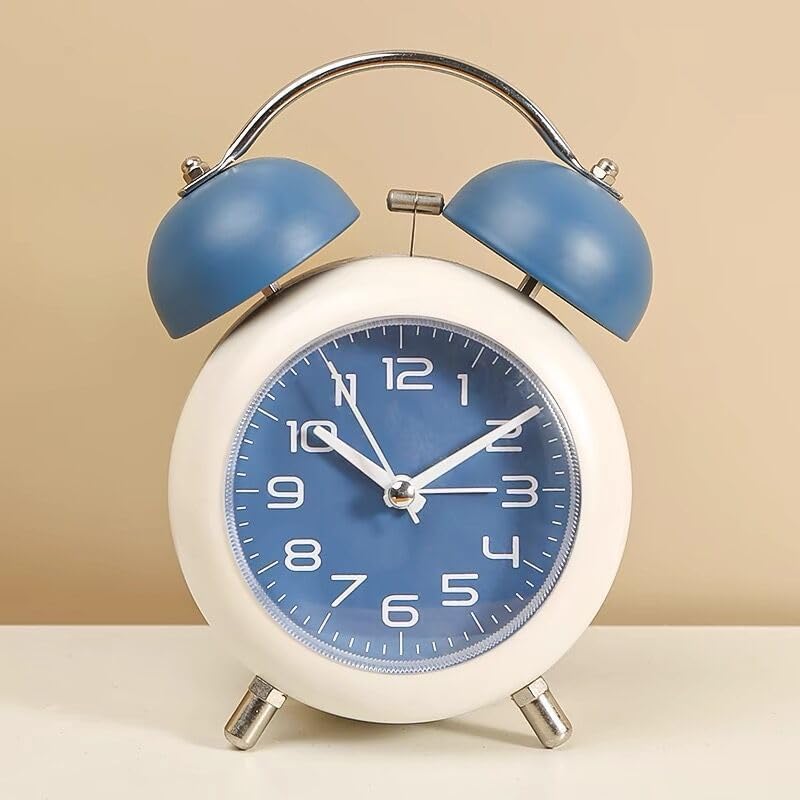 Netora Analog Twin Bell Alarm Clock with Silent Sweep Movement, Metal Bell Design, Sky Blue, Tabletop Use (Blue) 3