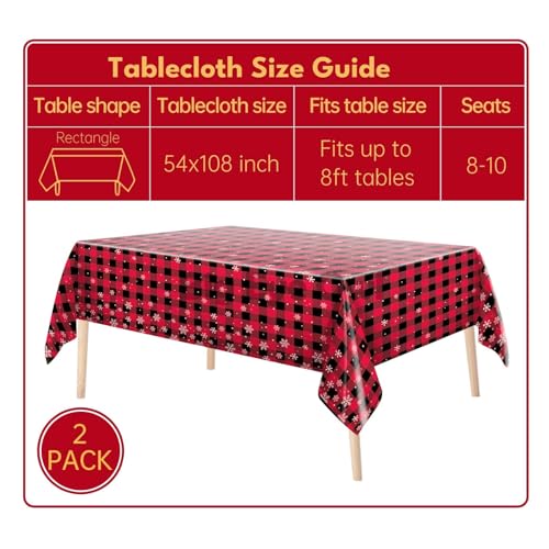 Christmas Plastic Red Buffalo Plaid Tablecloth Snowflake Disposable Vinyl Checkered Table Cloth Xmas Table Covers for Birthdays Party Rectangle Manteles de Navidad 54 * 108 Inch