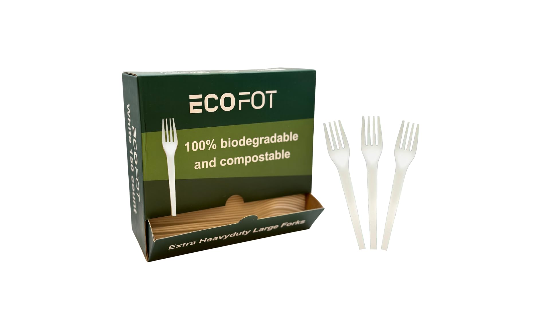 150 Compostable Forks - Large 6.5 Inch Disposable Forks, Eco-Friendly & Durable - Heat-Resistant Utensils, Plastic-Free Cutlery with Unique Box