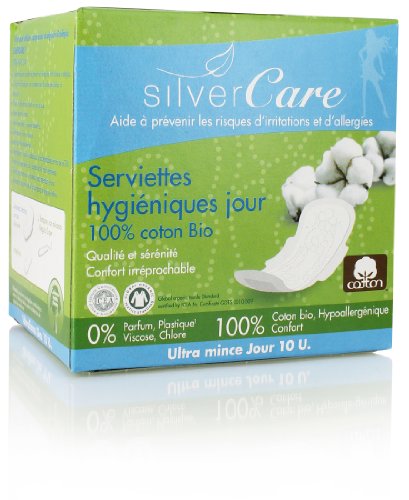Silvercare Protection Féminine Serviette Ultra Fine Jour 100% Pur Coton Bio Boîte de 10 Unités Cover