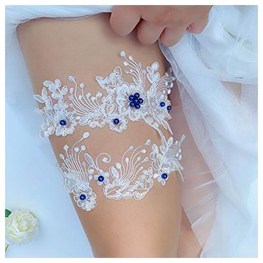 Egurs Conjunto de liga de encaje nupcial 2pcs bordado flor boda liga encaje muslo anillo con perla