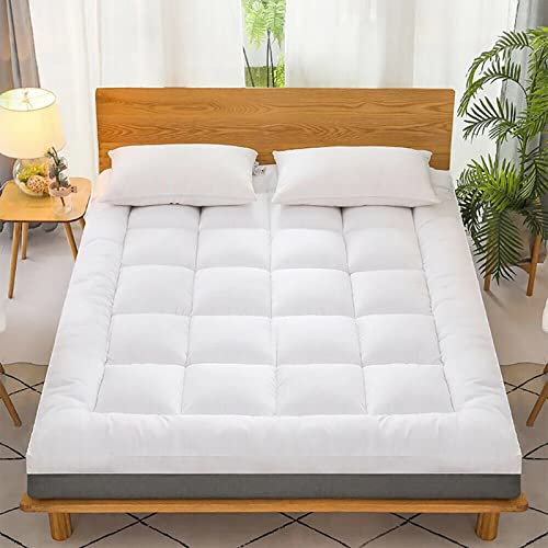 VL Mattress Topper 10cm Thick Hotel Quality Microfiber Filled Box Stitched Quilted Bed Topper with 4 Corner Straps Hypoallergenic Soft and Firm Hotel Quality (10 CM, Double - 137 x 190 CM) VL Mattress Topper 10cm Thick Hotel Quality Microfiber Filled Box Stitched Quilted Bed Topper with 4 Corner Straps Hypoallergenic Soft and Firm Hotel Quality (10 CM, Double - 137 x 190 CM)