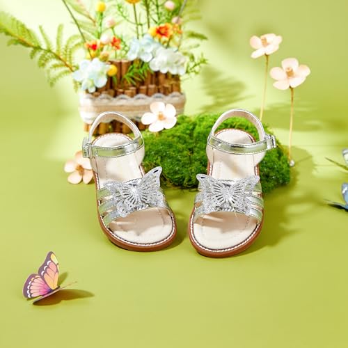 Image of PHIRAMIN Toddler Girl Sandals - Flower Girl Dress Shoes Open Toe Little Kid Flats
