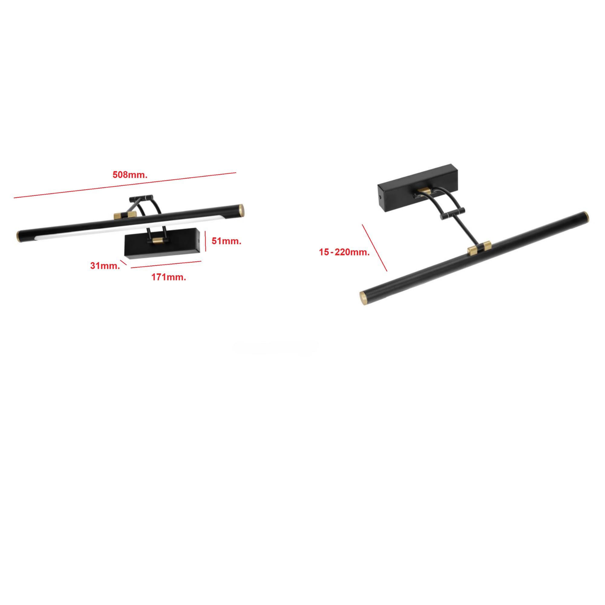 Lampara Pared Negra IP44 - Aplique Espejo Baño - Luz Espejo Baño con Diseño Moderno y Elegante para Decoración de Interiores y Exteriores (50cm/9W/990lm)