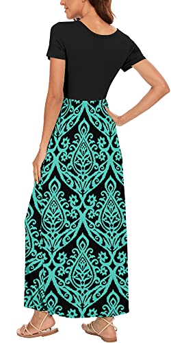 Haomeili Women's Short Sleeve Loose Plain Maxi Dresses Casual Long Dresses With Pockets(Blue Green, Xl) #TOP2