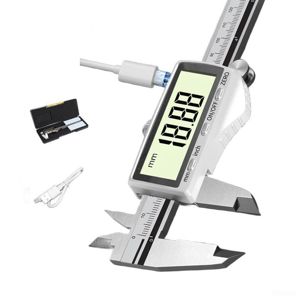 Wiederaufladbarer digitaler Messschieber, 0,01 mm Genauigkeit mit USB-C-Ladung, Edelstahl-Konstruktion für Industrie, Elektronik und Schmuck, 150/200/300 mm (200 mmB)