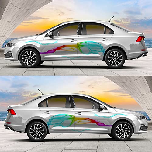 Image of 1 Set Rainbow Streamer Graphics Car Auto Body Side Sticker Colourful Smoke Vinyl Sticker Car Self-Adhesive Side Strip Decal, 82.67'' x 16.53''