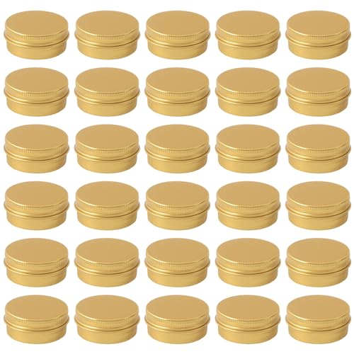 30 Pcs 0.5 oz Aluminum Tin Cans Metal Round Tins Salve Tins Empty Lip Balm Containers with Lids Gold