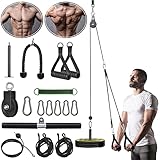 【Uso con accesorios】 Las asas desmontables y el mosquetón estándar se pueden adaptar a otros poleas gimnasio, 2m de longitud de cable y 27,94cm de longitud de pasador de carga, este producto es adecuado para placas de contrapeso con un orificio central de menos de 7cm.