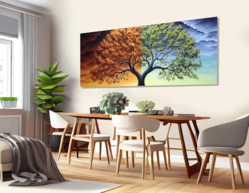 CAOXTART Cuadro abstracto de otoño y primavera, lienzo de árbol de temporada, póster e impresiones de árbol de primavera y otoño para habitación, decoración del hogar (50 x 150 cm/sin marco)