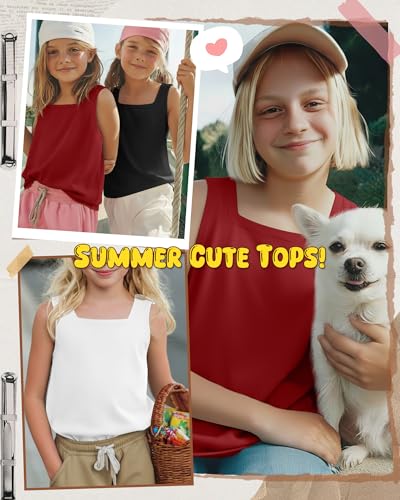 Image of 3 Pack Girls Square Neck Tank Tops | Basic, Sleeveless T-Shirts, Casual Summer Tanks, Kids Undershirts, School, Size 5-14 Years, Comfy, Elasticity