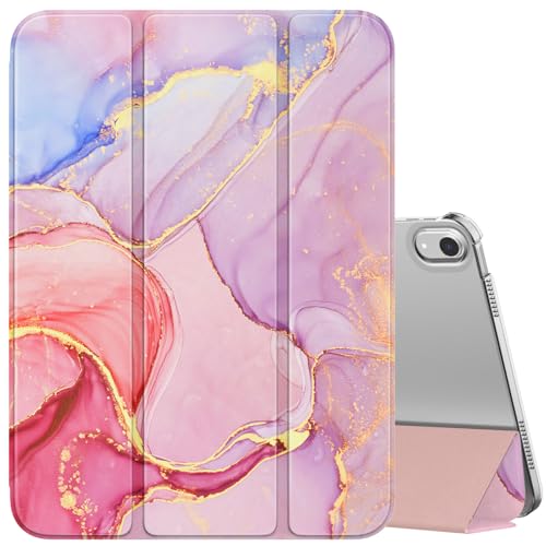 Image of MoKo for iPad (A16) 11th Generation Case 2025, iPad 10th Generation Case 2022, Slim Stand Hard PC Translucent Back Shell Smart Cover Case for iPad 11th Gen 11 inch 2025, Light Pink Gold Marble