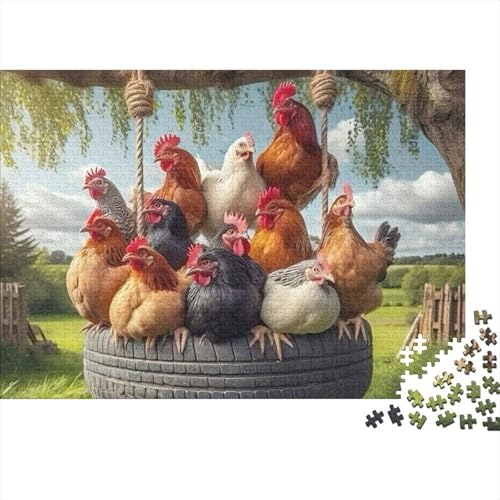 Rompecabezas de 1000 piezas para adultos, pasatiempo mental de gallinas en columpio de 38x26cm