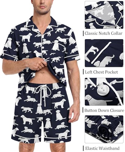 Image of SWOMOG Mens Pajama Set Short Sleeve 2 PCS Sleepwear Button Down Soft Loungewear Modal Set Pj Set with Pockets S-3XL