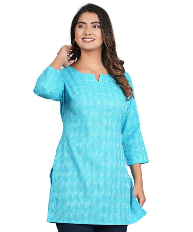 Image of Pure Cotton Casual Regular Fit Printed Straight Short Kurta for Women & Girls | Combo Pack of 2 (Sky Blue & Yellow)
