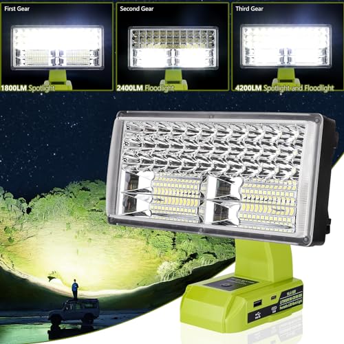 Image of Choerinton 4200LM LED Work Light Compatible with Ryobi 18V Battery, 40W Cordless Jobsite Light Outdoor Floodlight with USB Charging Ports, Flashlight for Car Repair, Camping, Hiking, Garage, Emergency