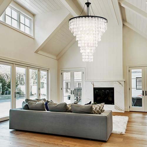 Wellmet 9 Lights French Empire Crystal Chandelier Lights and Coastal Capiz Shell Chandelier for Dining Living Room Foyer Kitchen Bedroom - Image 7