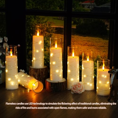 Image of Nimiko Flickering Flameless LED Candles,Battery Operated Candles 24 Pcs with Embedded Star String,Acrylic LED Pillar Candles with Remote,Suitable for Home Decoration to Create an Atmosphere (White)