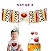 Lemon House Set of 3 Monster One Elmo Highchair Birthday Banner, Cake Topper and Headband, Monster One Elmo Theme Party Decorations, For Baby Shower or 1st Birthday Birthday Party Supplies, PRE-STRUNG Banner