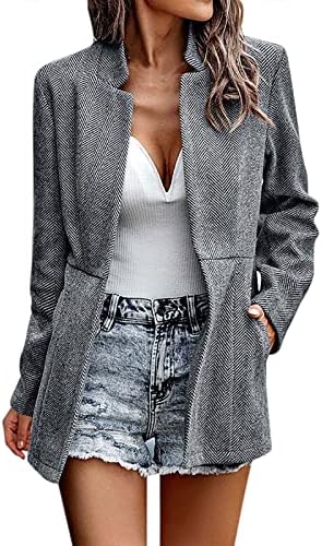 Womens Coat Casual Open Front Blazer Long Sleeve Solid Trench Business Work Office Jacket Outwear Crop Jean (Grey, S)