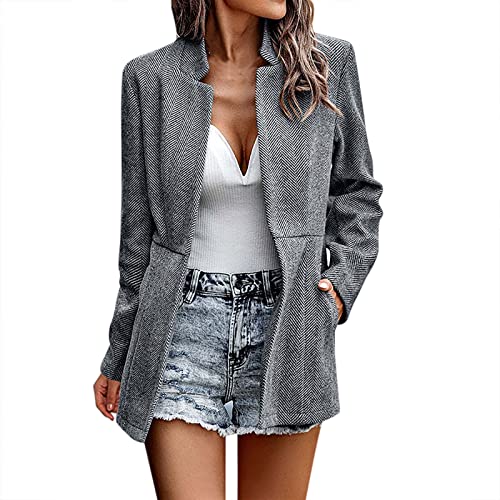 Womens Coat Casual Open Front Blazer Long Sleeve Solid Trench Business Work Office Jacket Outwear Crop Jean (Grey, S) #TOP22