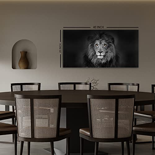 Lion Canvas Wall Art Black And White Lion Head Portrait Wall Decor - 20X40" Wild Beast Print Picture Modern Grey African Animal Photography Painting Art For Living Room Bedroom Office Home Decoration #TOP1
