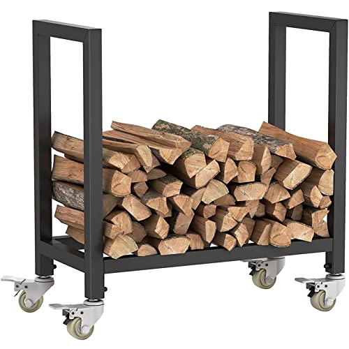 ASerZenith Leñero De Metal Negro con Ruedas, 165 X 76 X 172 Cm, Capacidad De 90 Kg