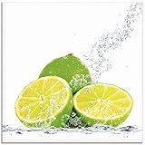 Artland Glasbilder Wandbild Glas Bild einteilig 20x20 cm Quadratisch Früchte im Wasser Obst Cocktails Bar Limette Grün T5SN