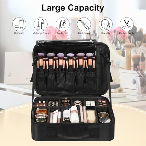 Image of Relavel Travel Makeup Train Case Cosmetic Case Organizer Portable Artist Storage Bag with Adjustable Dividers for Cosmetics Makeup Brushes Toiletry Jewelry Digital Accessories