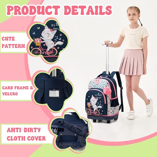 Backpack with Wheels for Girls Rolling Backpack for School with Lunch Bag Cute Carry On Backpacks for Elementary Student4