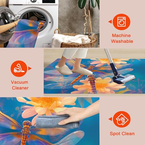 Tapis poils courts antidérapant et lavable grand format bleu - 6