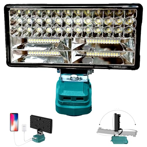 bycpower Akku Lampe für Makita 18V 90W 6800LM Kabellose Arbeitsleuchte 2 Modi LED Akku Strahler mit USB & Type-C Aufladung Tragbares Flutlicht für Notfälle Baustelle Autoreparaturen (kein Akku)