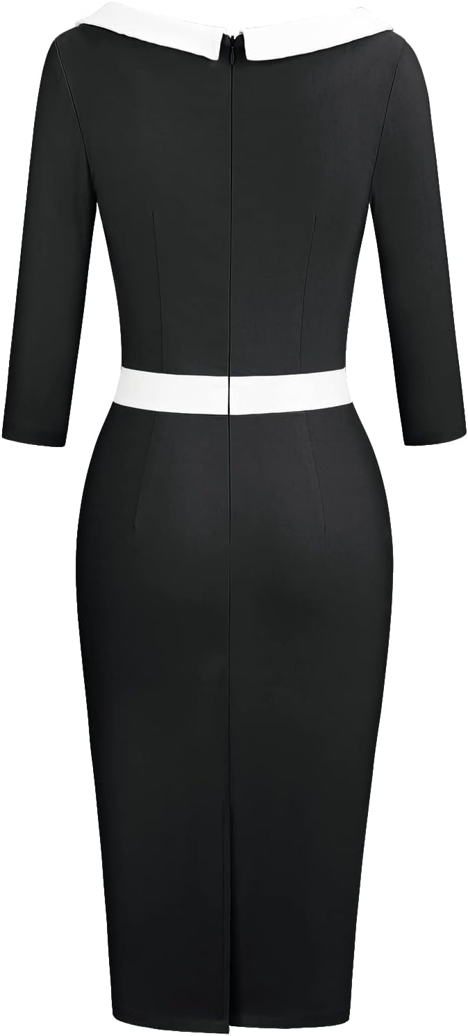 MUXXN Women's 1950s 3/4 Sleeve Pencil V Neck Midi Knee Length Bodycon Vintage Cocktail Dresses - Image 4