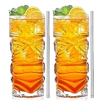 INFTYLE Clear Tiki Gläser Set von 2-14 oz Modern Bar Tiki Cocktail Gläser perfekt für exotische Cocktails, Mai Tai, Hawaiian Style Cocktails, tropische Insel Drinksware Set (Set von 2)
